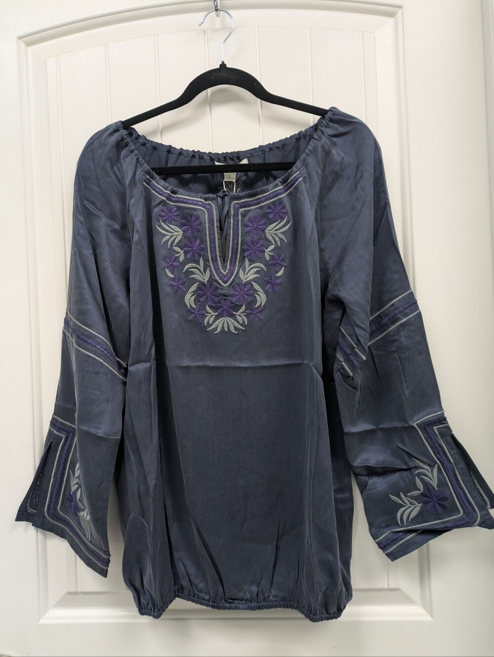 Silk Georgette Embroidered Blouse by Blue Tassel